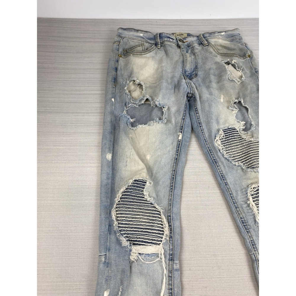 KDNK Jeans Grunge Paint Splatter Slim Fit Ripped Denim Men's Size 32 -11 4 14 11 - Picture 5 of 16